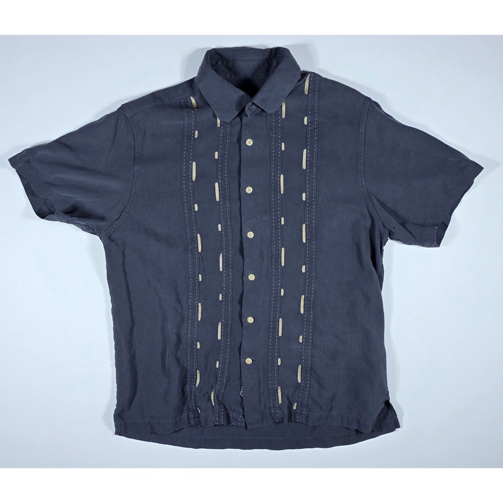 Nat Nast Luxury Originals Silk Short Sleeve Shirt Gray Embroidered Men's M